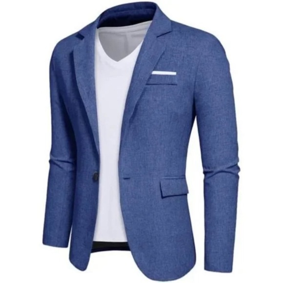 NEW MENS Casual Blazers Sport Coats Blue Lightweight Lapel Blazer Jacket